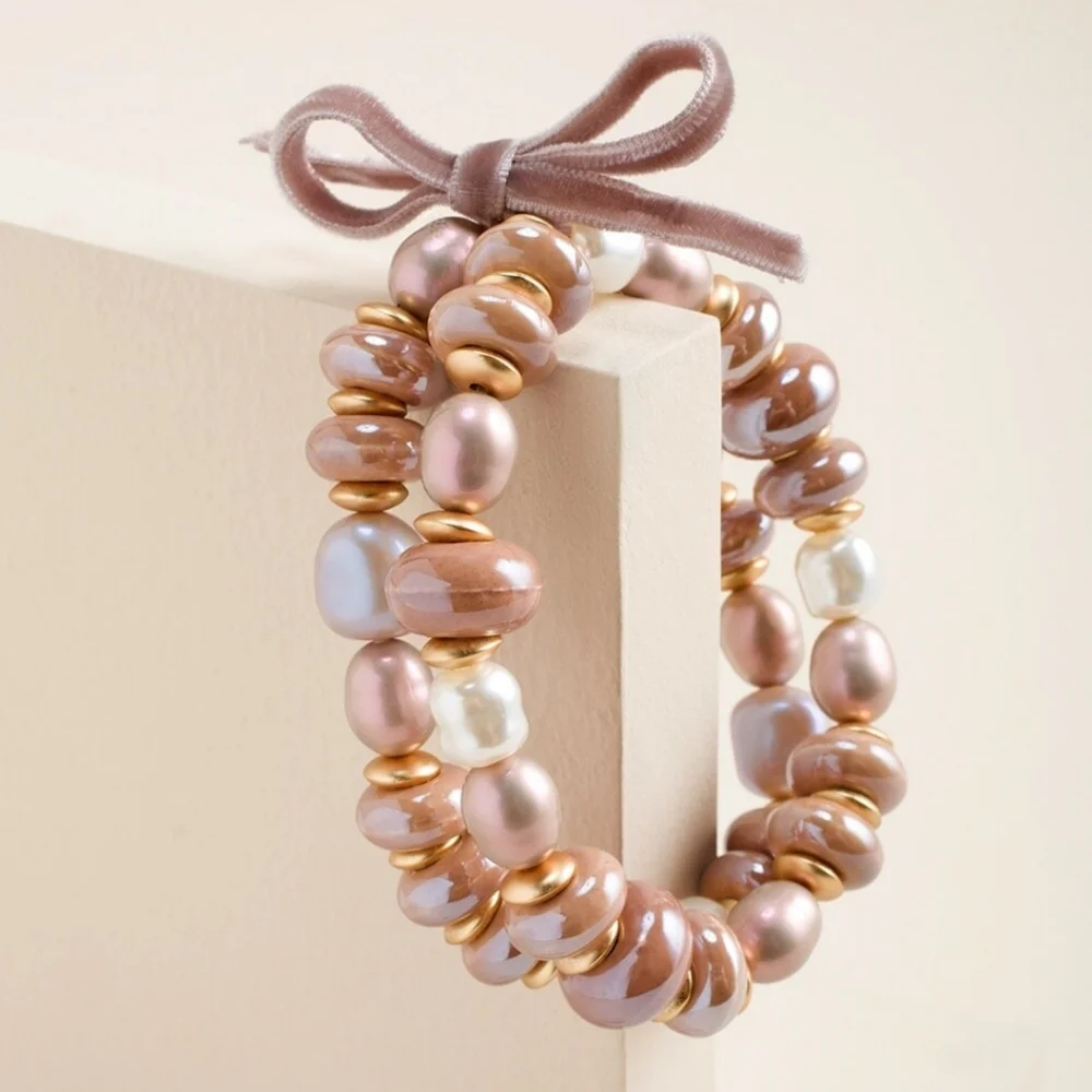 Chico's Taupe Cappuccino Two-Strand Faux Pearl Necklace and Stretch Bracelet Set - Picture 13 of 15